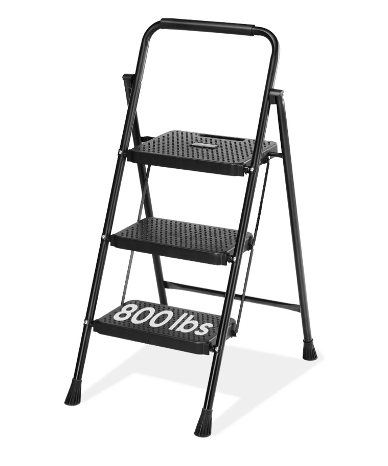 edx 3 step ladder  portable folding step stool heavy duty  anti-slip  lightweight 800lbs capacity  for kitchen  garage & outdoor use  black