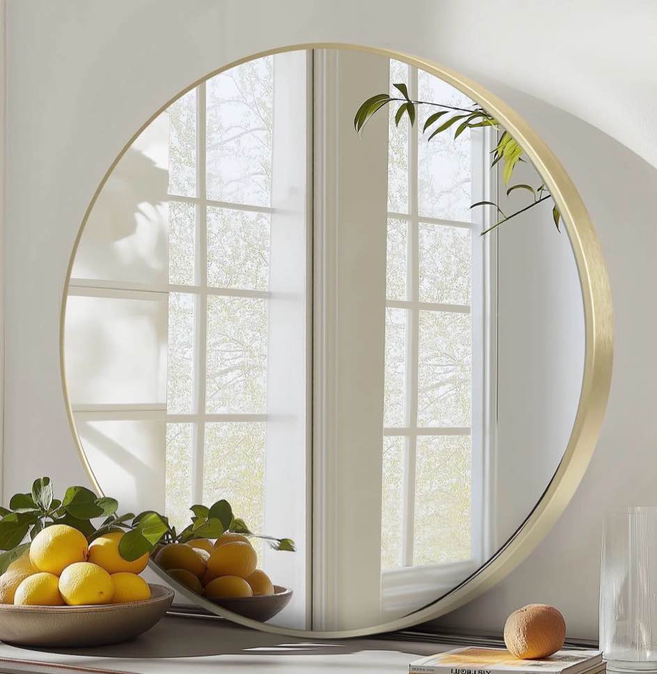 edx 24 wall round mirror with crystal clear reflection convenient hanging hooks and premium aluminum alloy construction gold