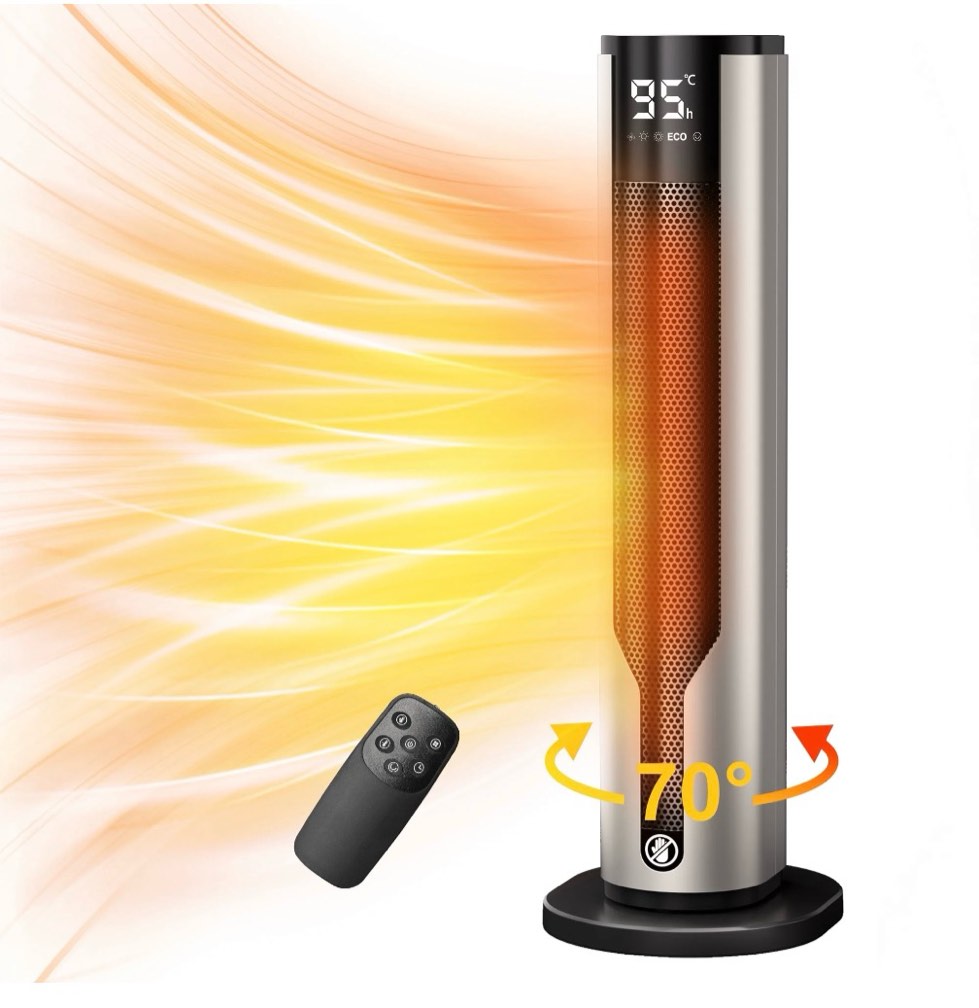 atupen space heater, 1500w ptc electric heater with thermostat, 70° oscillation timer for indoor bedroom