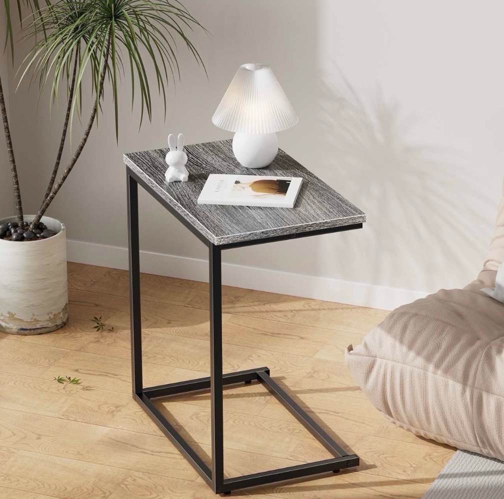 c shape end table, sofa table tv tray table for couch ,side table for living room,bedroom ,metal frame c table(gray)