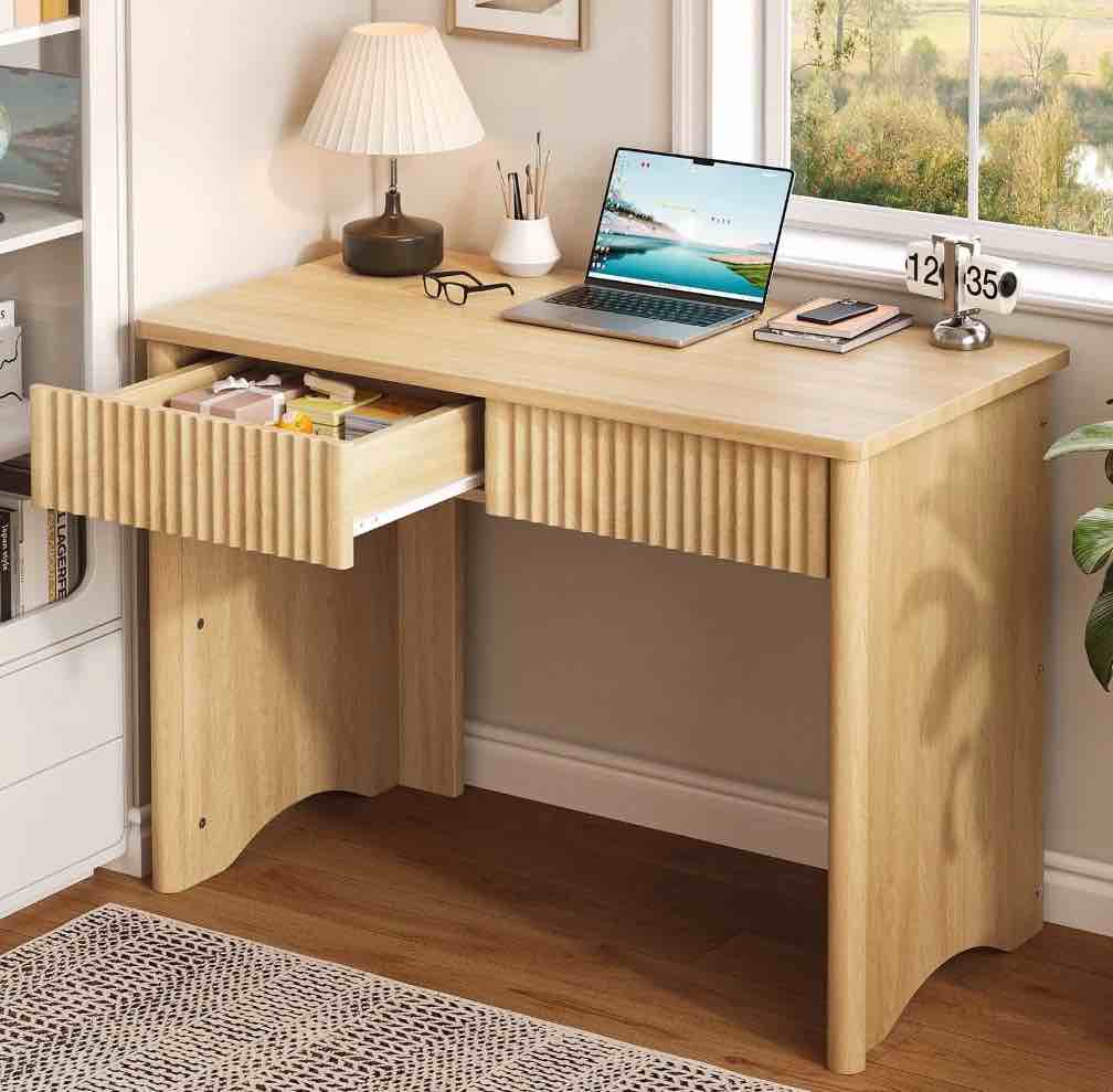 bestier computer desk with 2 storage drawers,home office writing study desk pc table for small space,log
