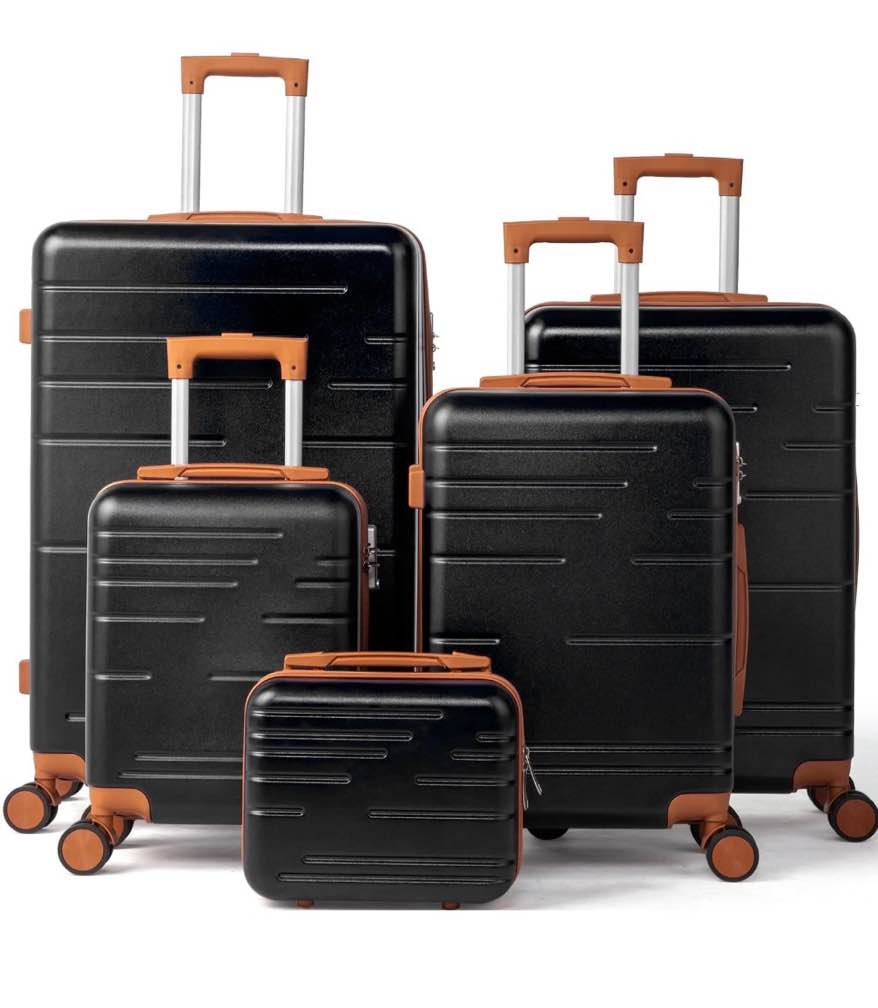zimtown luggage 5 piece sets abs hardside luggage suitcase set with spinner wheels and tsa lock, black