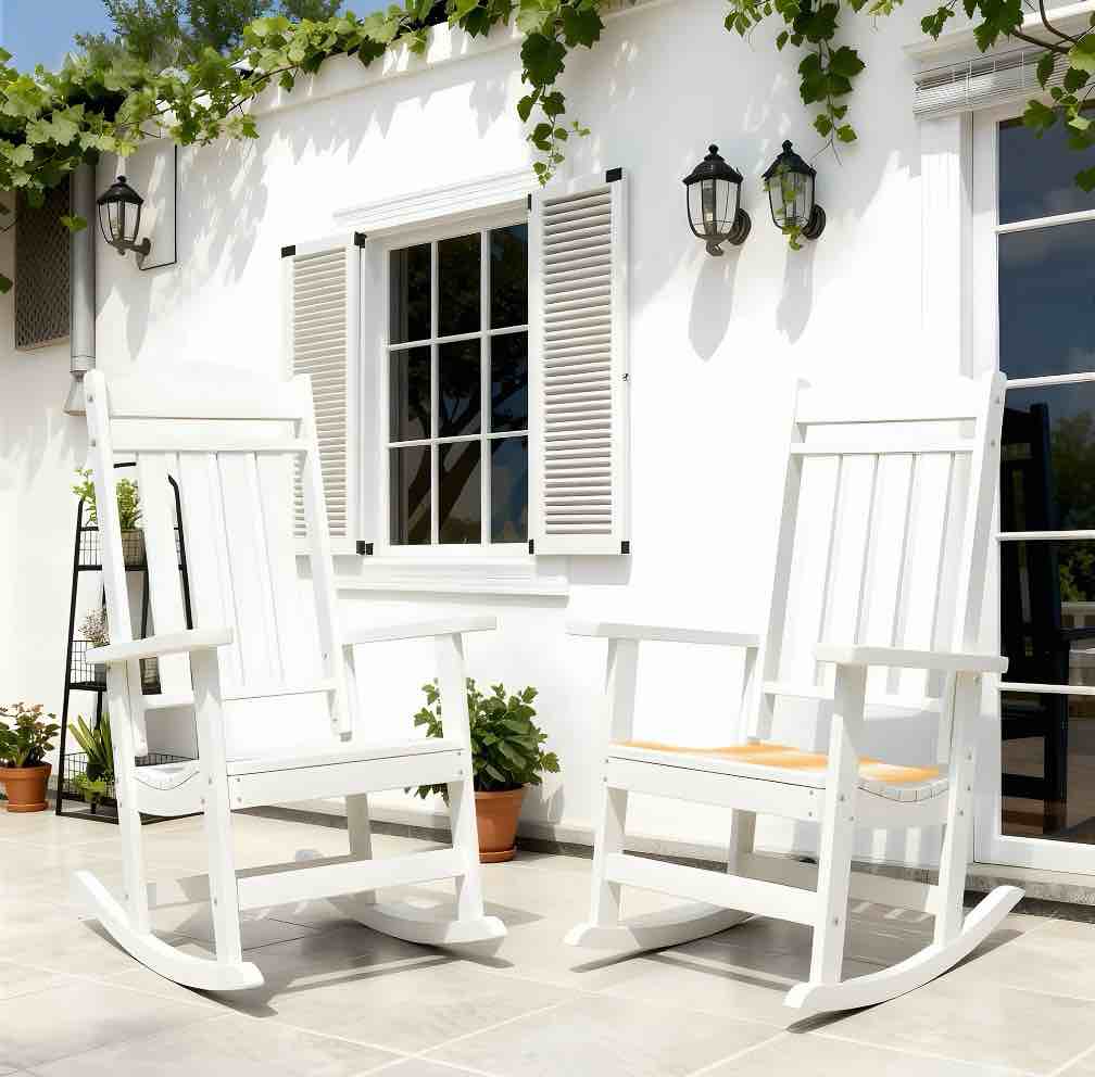patio slat rocking chair set of 2 hdpe plastic weather resistant porch rocker white