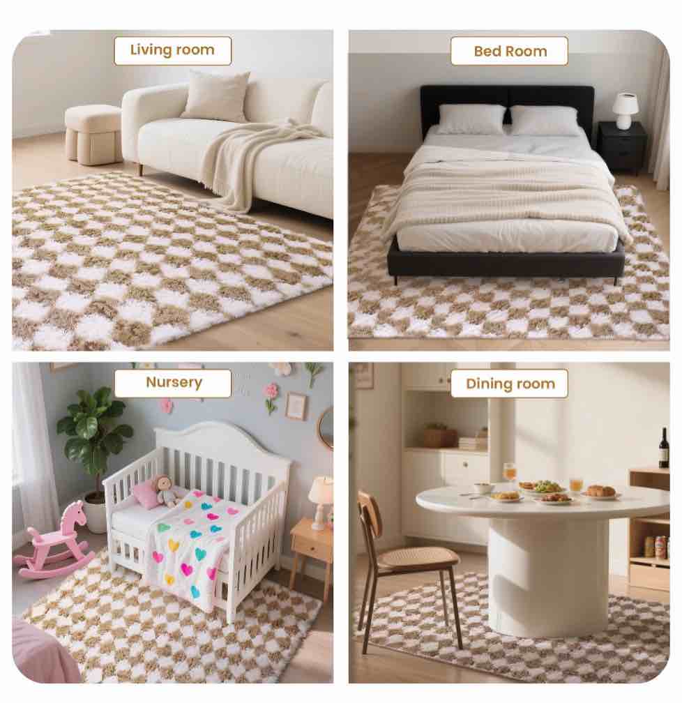 Condition photo showing Good Condition for CozyDesg Large Rugs,5'x7' Soft Fluffy Shag Indoor Floor Carpet for Living Room Bedroom Dining Room Office Home Decor,Beige & White