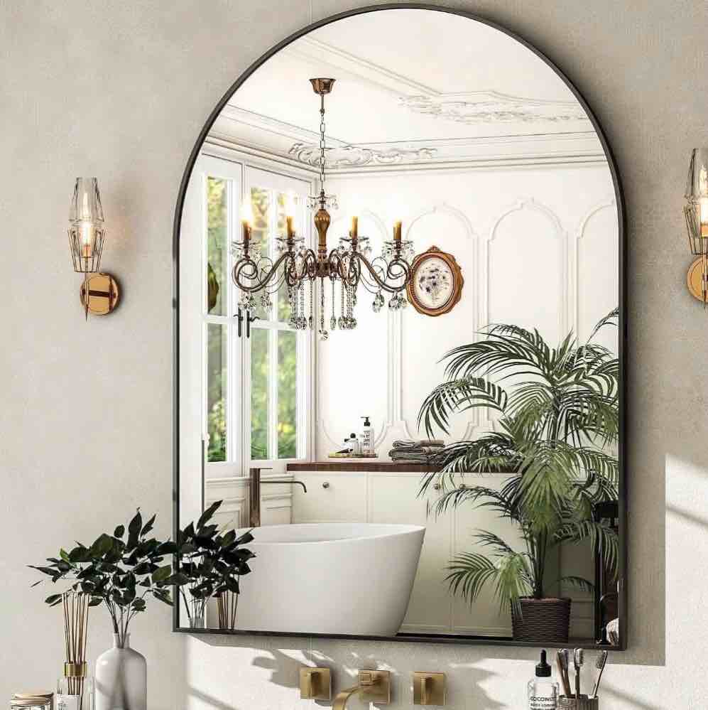 yvanla 40 x30  arched bathroom mirror wall mounted mirror with aluminum alloy frame  black