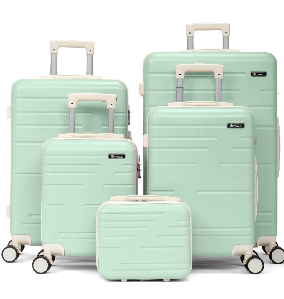zimtown 5 piece sets luggage suitcase abs hardside with spinner wheels and tsa lock, green