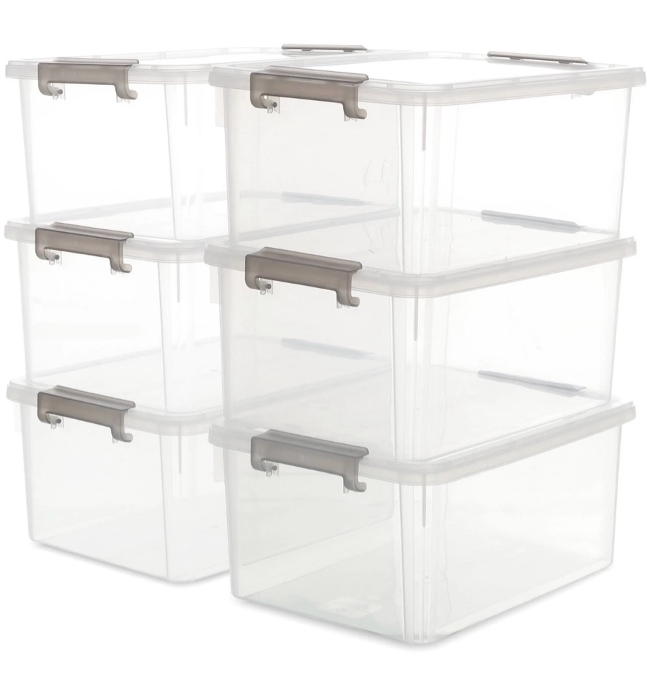 17 qt clear storage bins with lids large stackable plastic (6 pack) 15.9x11.6x7.3"