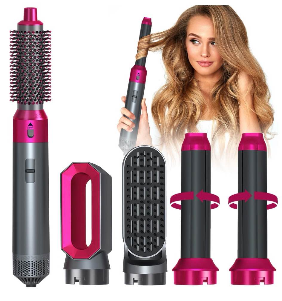 hair dryer brush set 5 in 1 hot air brush negative ionic hair styling tools gray