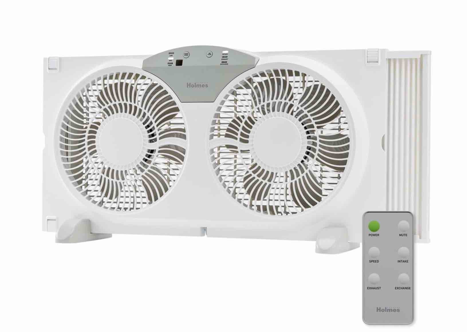 holmes 9” digital window fan 3-speed twin blade reversible airflow remote white