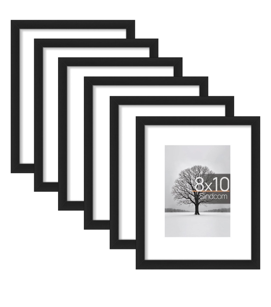sindcom 6 pack 8x10 picture frames display pictures 5x7 with mat or 8 x 10 without mat gallery wall photo frames  black