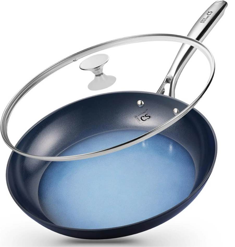 koch systeme cs 14 inch nonstick frying pan, skillet with ceramic coating, suitable for all stoves, gradient blue