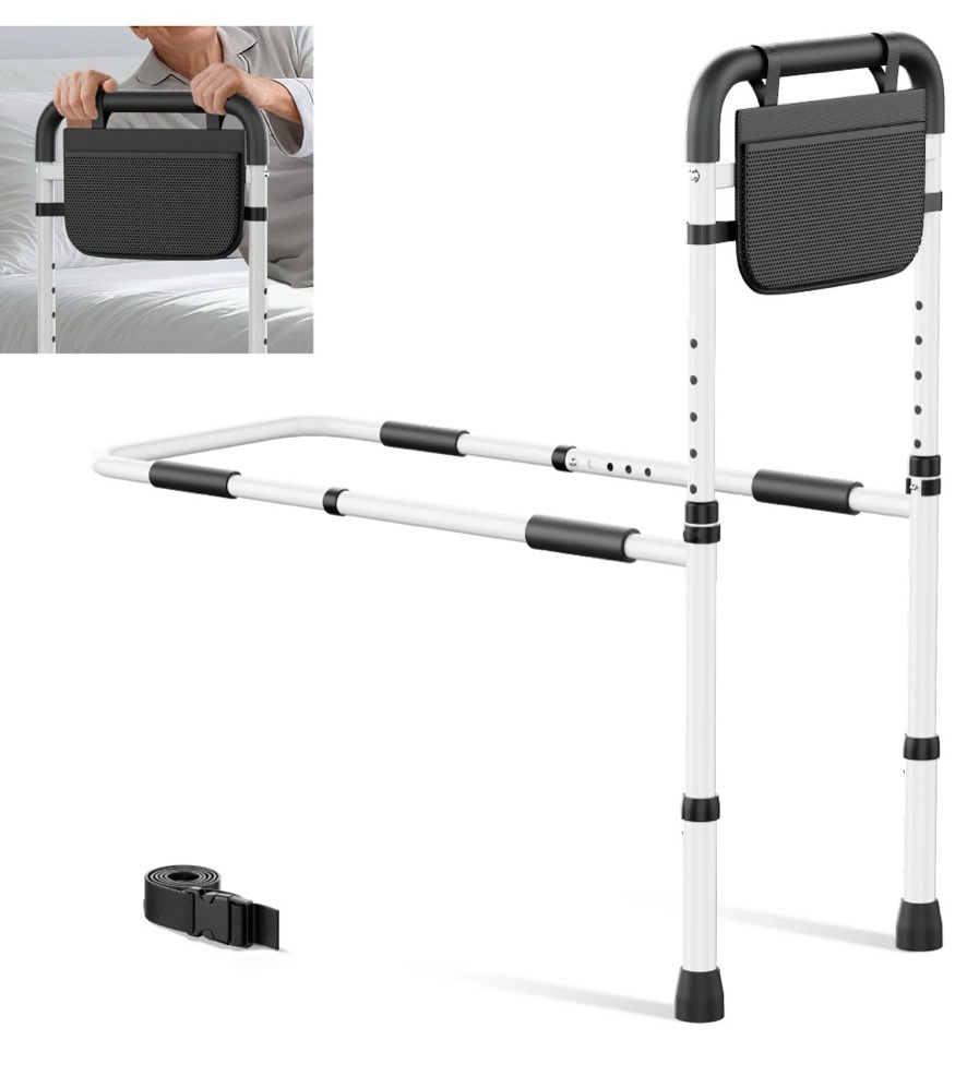 kekoy bed rails for seniors, adjustable bed assist rail for elderly adults with storage bag and fixing strap, bed support bar mobility assistant