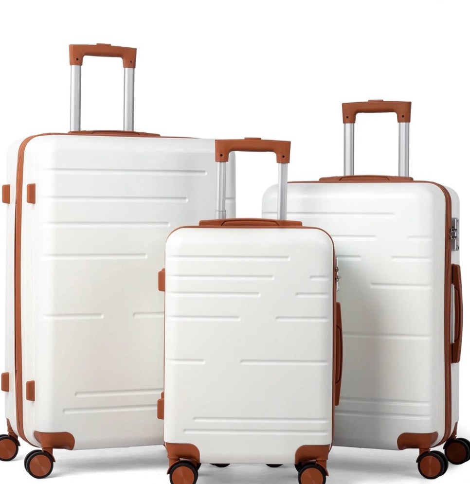 zimtown luggage 3 piece set suitcase abs hardside lightweight with tsa lock spinner wheels, beige