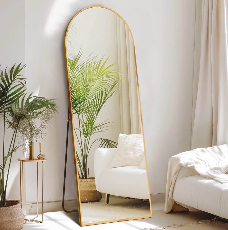 CONCETTA 64 x21  Arched Full Length Mirror  Full Body Standing Mirror Floor Mirrors  Gold