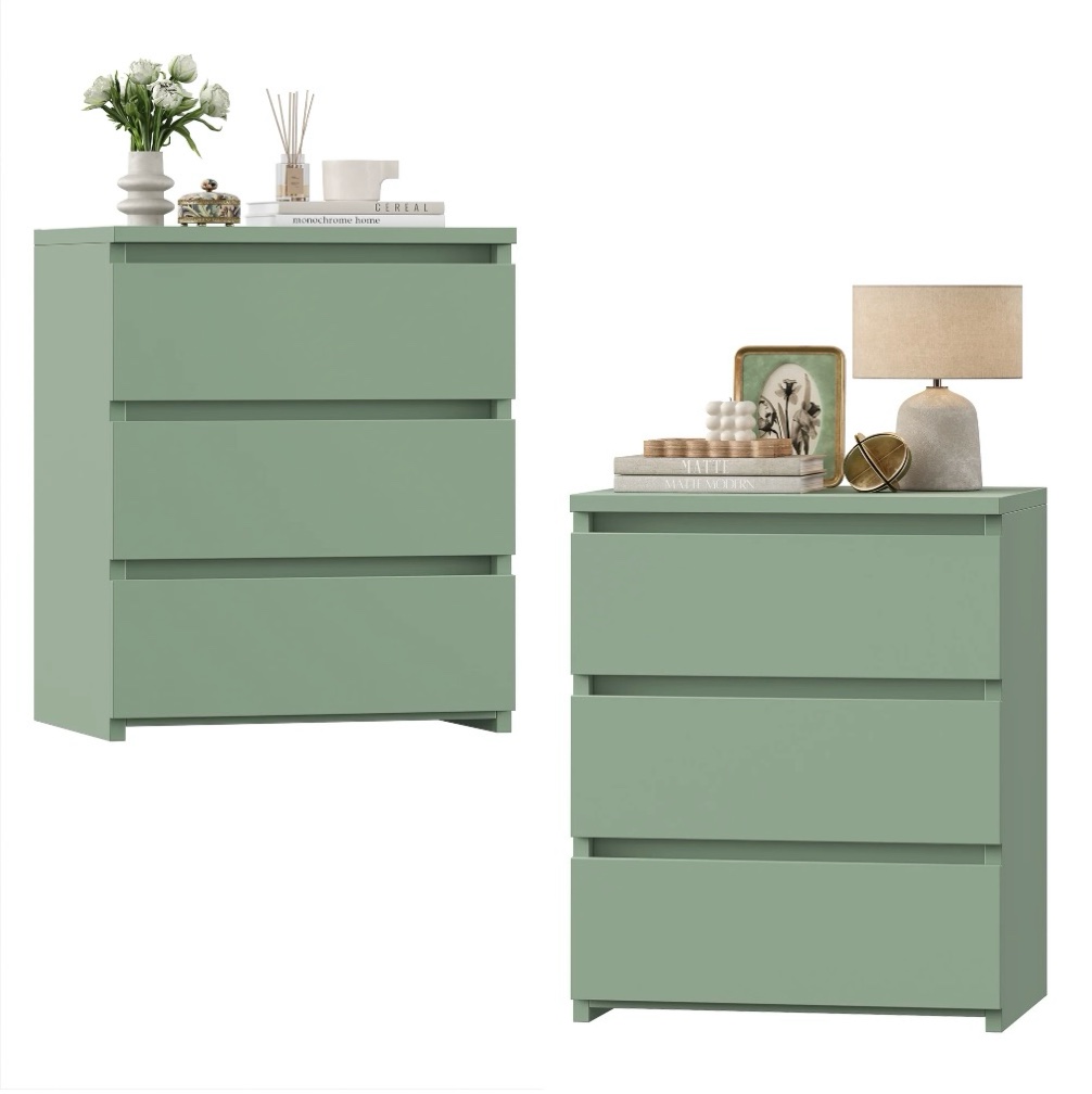 homfa 3 drawers nightstand set of 2, small sofa table, wooden storage cabinet for living room, green finish