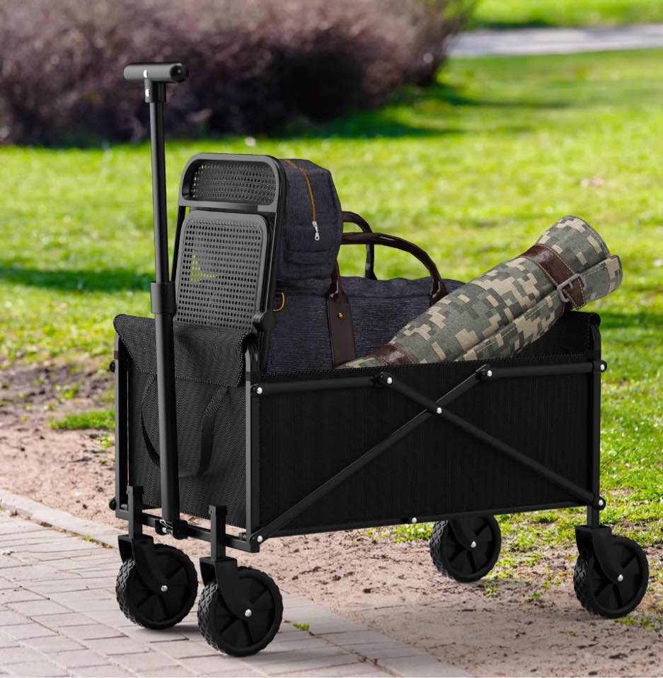 foldable wagon cart with wheels for grocery sports garden shopping camping?black