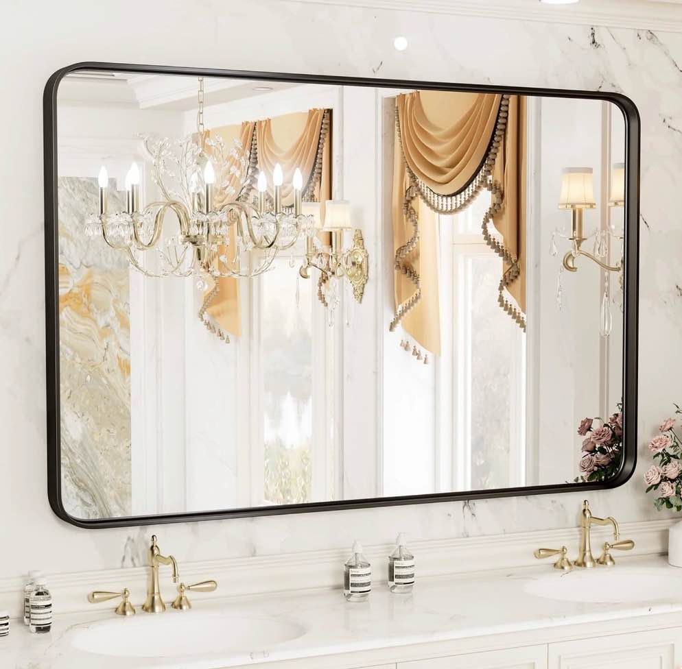 concetta shatterproof bathroom wall mirror –30  x 40  vanity mirror with rectangular metal frame  anti-fog  black