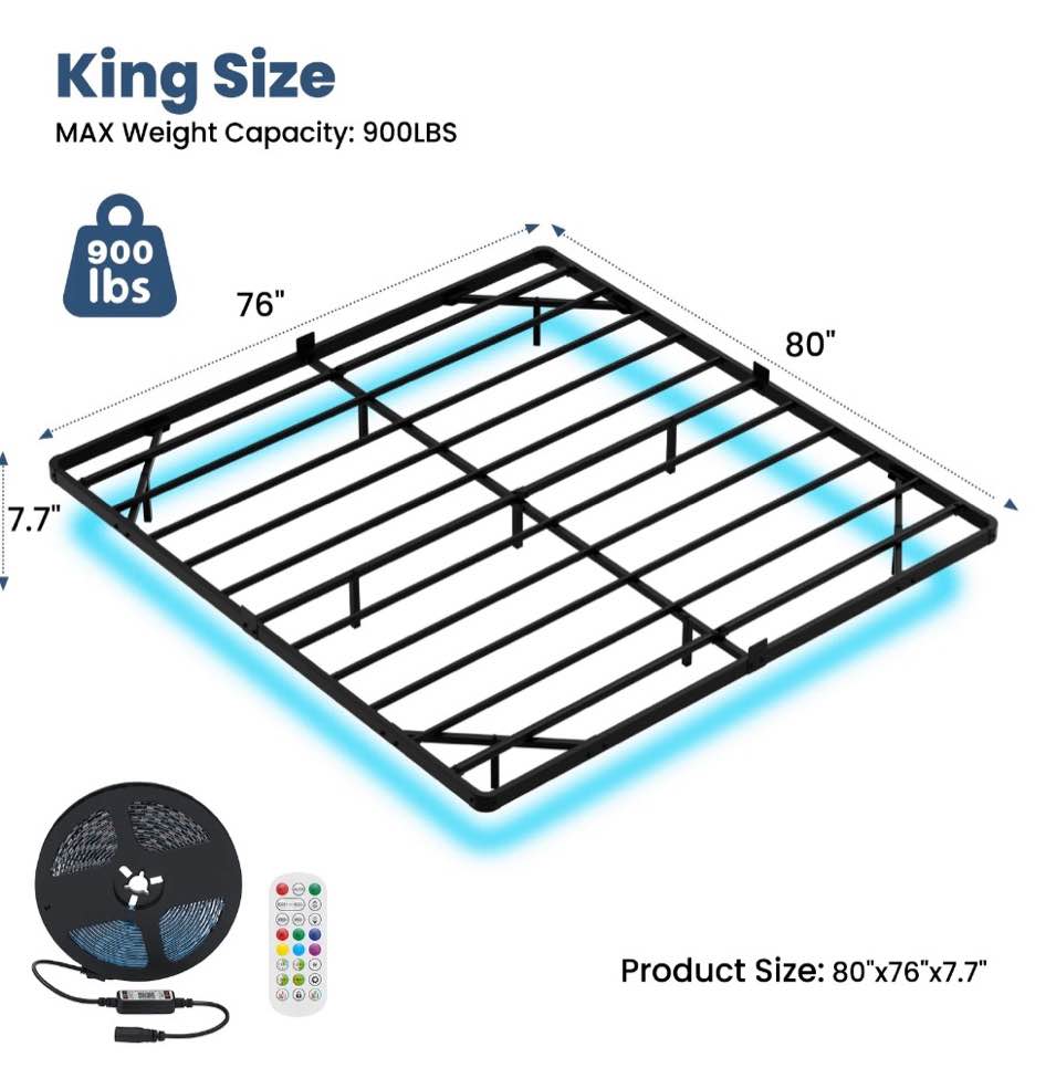Condition photo showing Good Condition for Lusimo King Size Floating Bed Frame with LED Lights Bed Storage Metal Platform Bed Frames with Steel Slat Support Anti-Slip Easy Assembly, Black