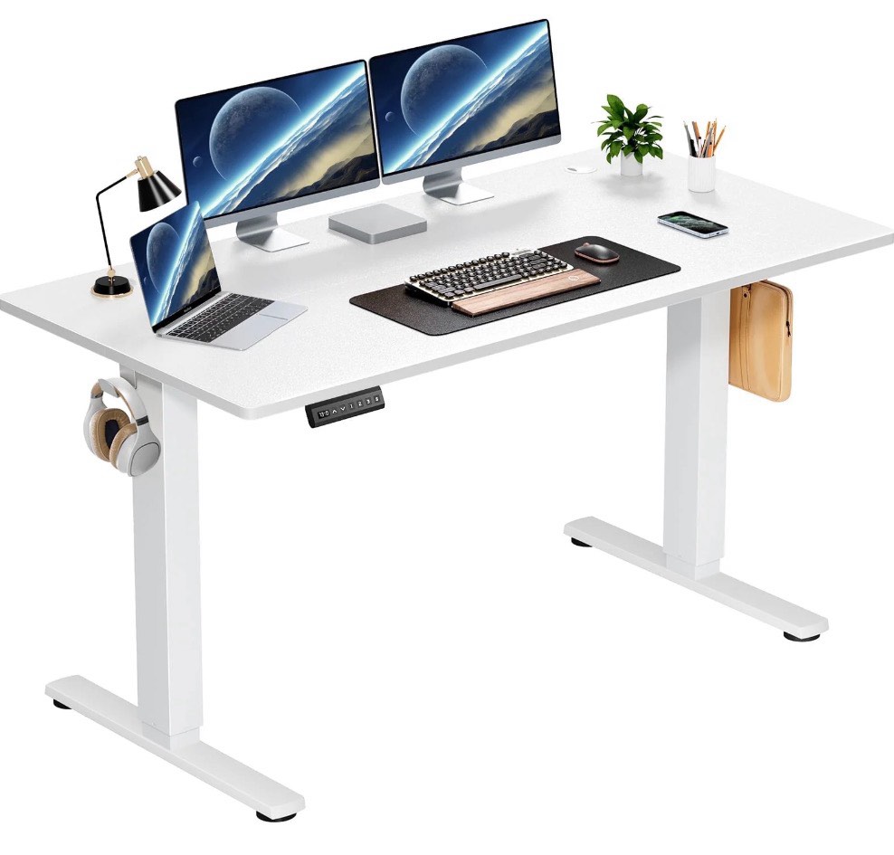 edx electric standing desk, height adjustable desk, 55 x 24 inches ergonomic stand up desk with memory preset and t-shaped metal bracket for home office