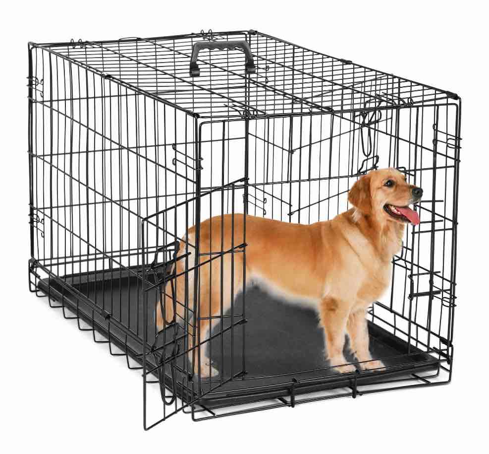 edx large dog crate with divider panel 42 double door folding metal wire dog cage with plastic leak-proof pan tray