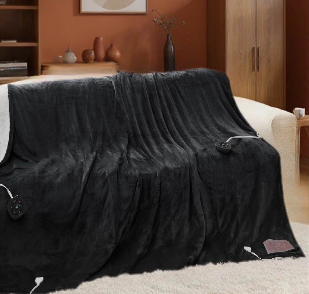 u by bedsure flannel electric blanket queen, flannel heated blanket with 10 heat settings, with 10 time settings, 8 hrs timer auto shut off, and dual control, 84x90 inches, black