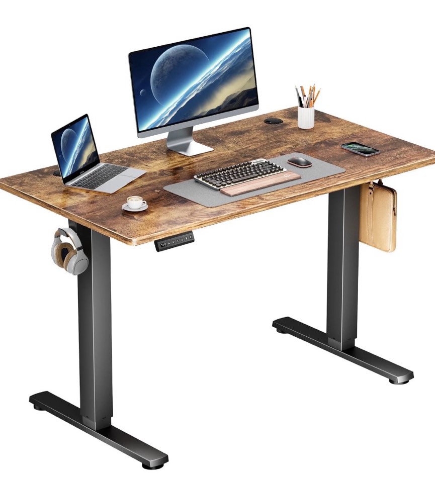edx electric standing desk, height adjustable desk, 40 x 24 inches ergonomic stand up desk with memory preset and t-shaped metal bracket for home office