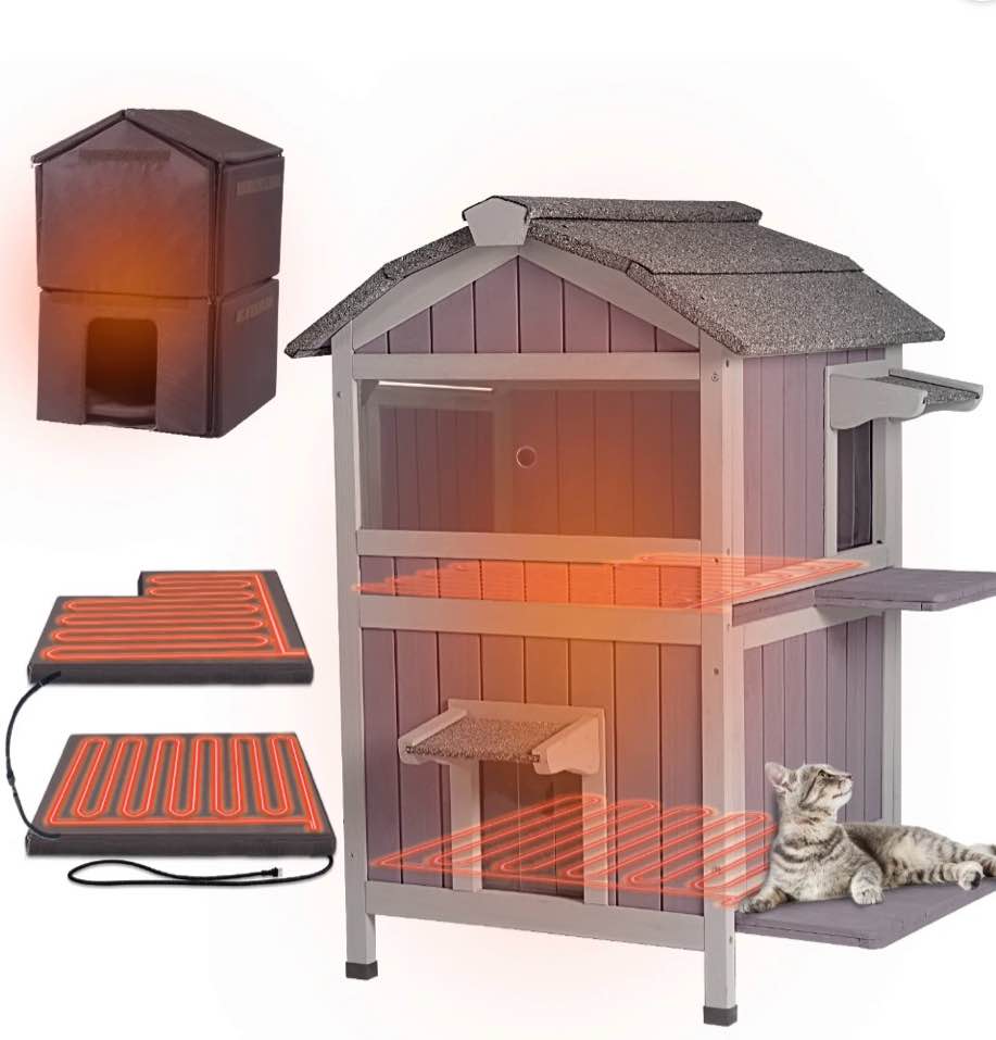 aivituvin heated outdoor cat house for outside weatherproof feral cat shelter for winter with heater and insulated liner two story