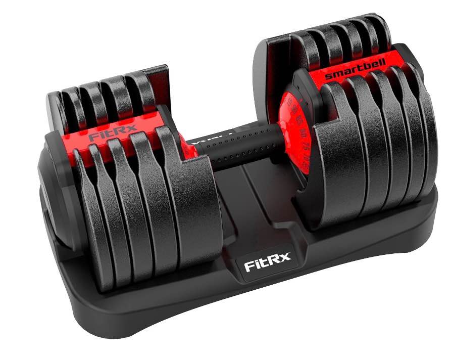 fitrx smartbell xl, 90lb adjustable dumbbell set with quick-select weights for home gym