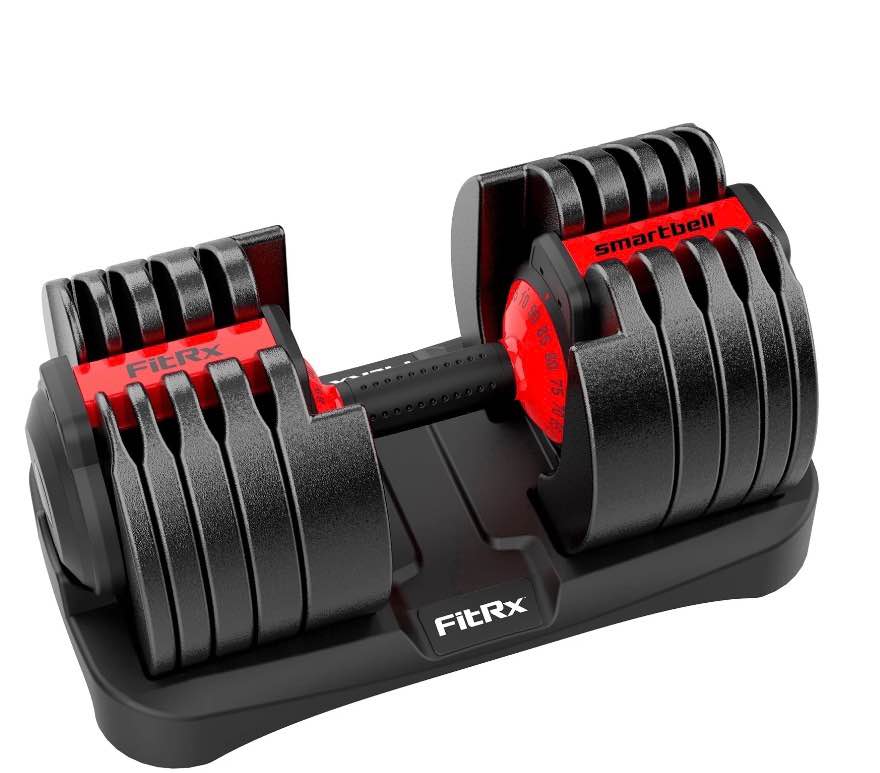 fitrx smartbell xl, 90lb adjustable dumbbell set with quick-select weights for home gym