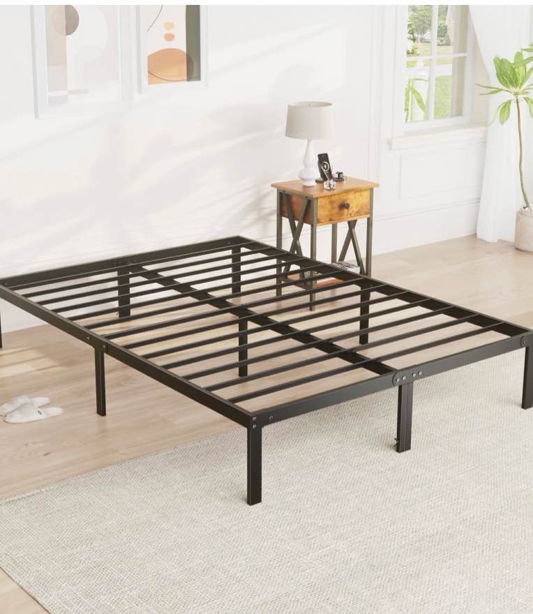 edx king size bed frame with ample storage space, sturdy steel slat support, 14-inch height, no box spring needed, heavy-duty metal platform