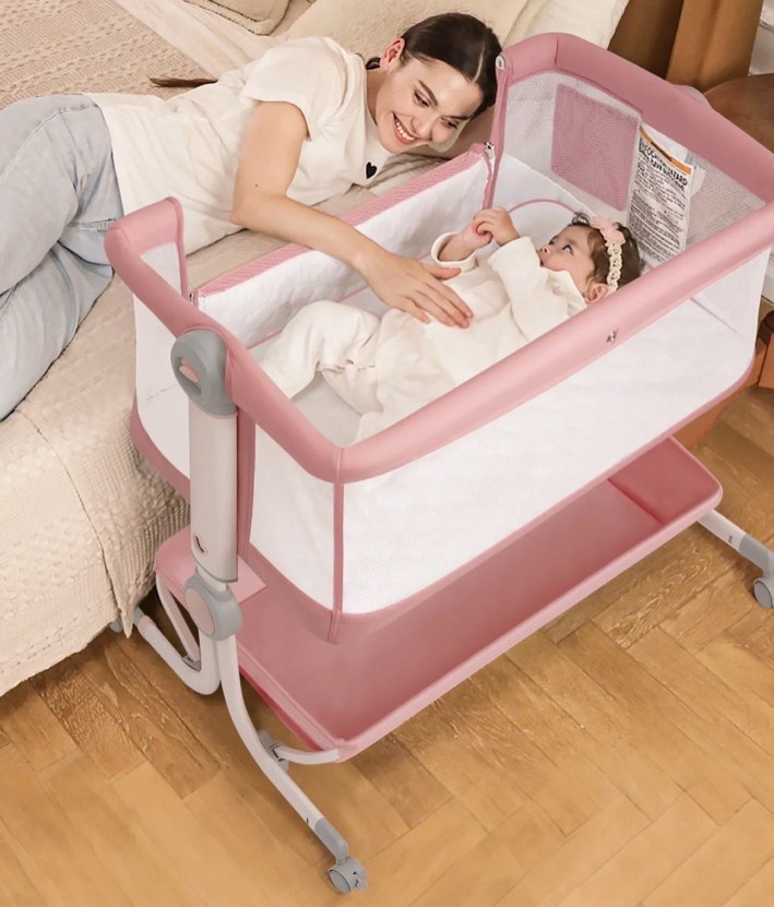 babyeap 3 in 1 baby bassinet,baby basinet bedside sleeper,standalone baby crib,6 height adjustable portable crib for newborn,pink