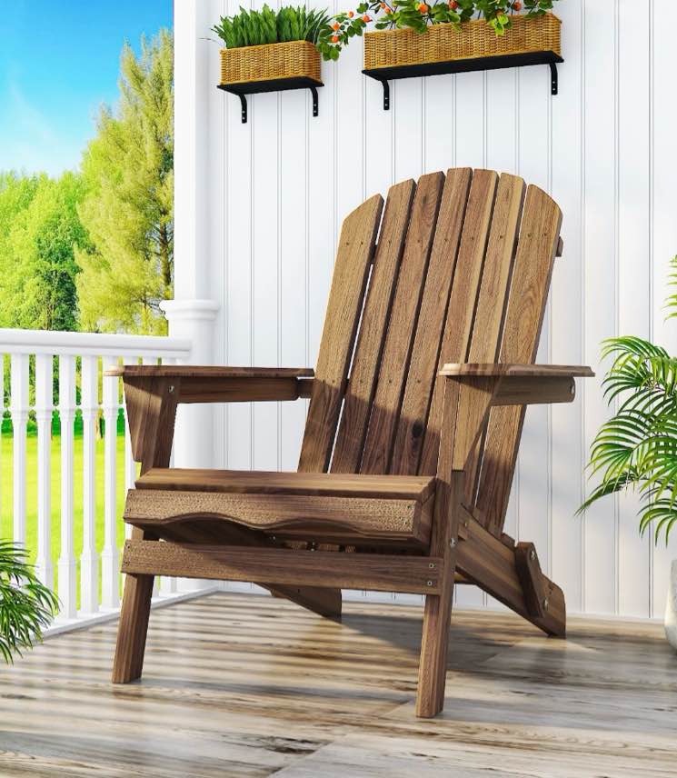 ktaxon 1 pack patio wood adirondack chair, garden chaise chair outdoor folding chair, wooden chair for patio, garden, carbonized color