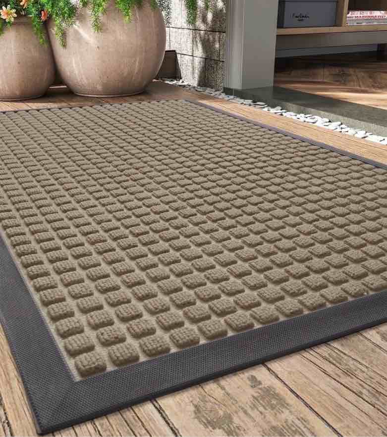 sixhome outdoor mat non slip doormat 24"x35.5" front door mat outside absorbent rubber welcome mat low profile dirt trapper indoor outdoor doormat thicken checker entryway rug floor mat beige