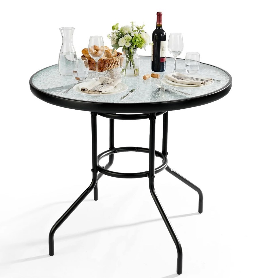 zimtown 31.5in round outdoor table with umbrella hole for garden patio, dark chocolate