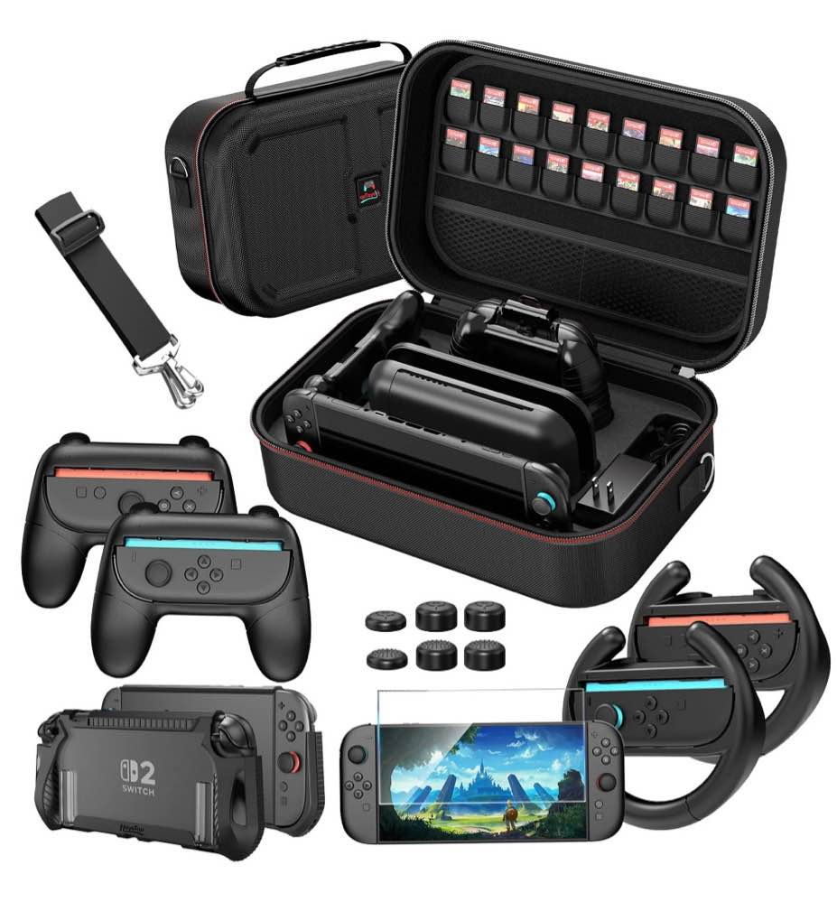 HEYSTOP Switch 2 Case & Accessories Bundle for Nintendo switch 2(2025)  Including Screen Protector TPU Protective Case  Joycon Grip Switch 2 Steering Wheels Thumb Grips