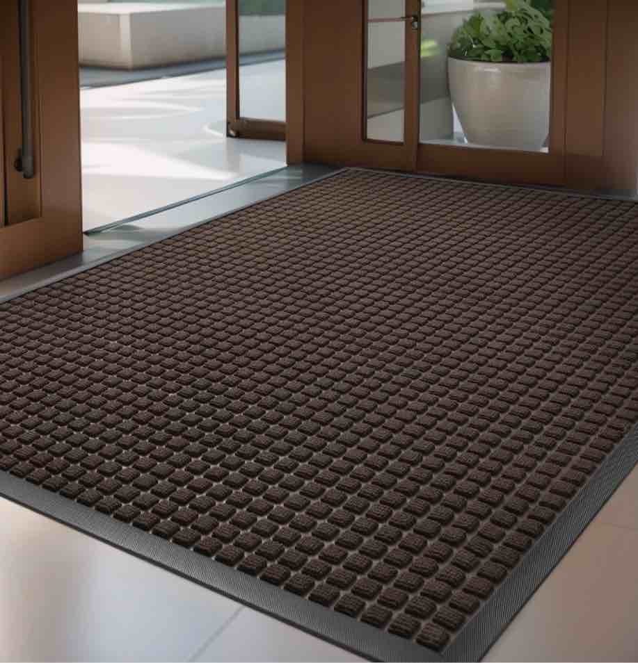 SIXHOME Outdoor Mat Non Slip Doormat 48 x71  Front Door Mat Outside Absorbent Rubber Welcome Mat Low Profile Dirt Trapper Indoor Outdoor Doormat Thicken Checker Entryway Rug Floor Mat Brown