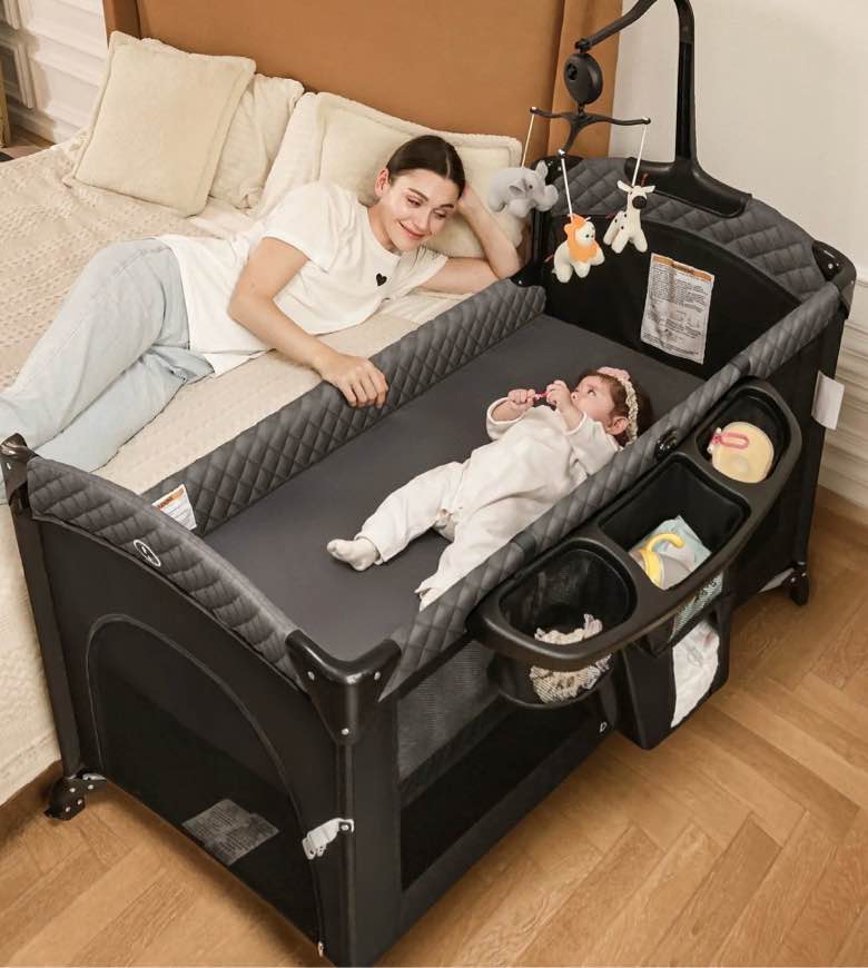 Babyeap 5-in-1 Baby Bassinet with Playard Mode & Changing Table,Bedside Sleeper for Newborns and Infants,Black