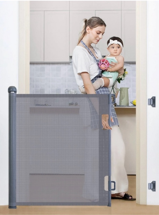 Retractable Mesh Baby Gate, Safety Gates for Stairs Doorway, 33''Tall Extends to 55''Wide, Gray