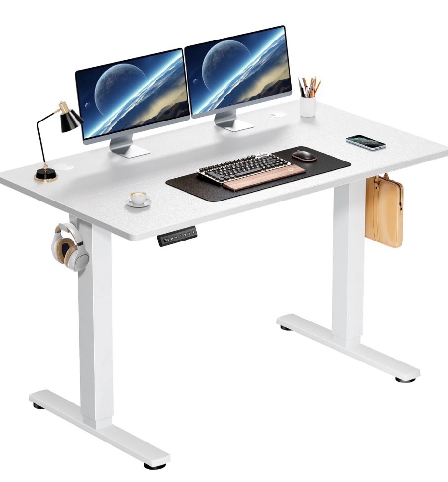 edx Electric Standing Desk, Height Adjustable Desk, 48 x 24 Inches Ergonomic Stand up Desk with Memory Preset and T-Shaped Metal Bracket for Home Office