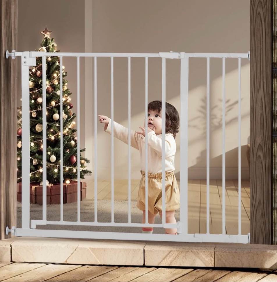 Baby Safety Gate, Baby Gates for Top Stairs Doorway, 29.5''- 40.5''Wide Pressure Mount, White
