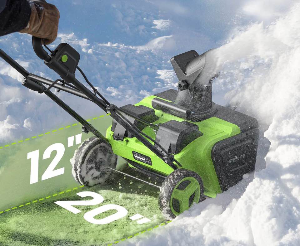 Condition photo showing Good Condition for Steelite 2x21V Cordless Snow Blower, 20" Snow Thrower with Brushless Motor,850 lbs/Min Electric Snow Remove Machine with 1 x4.0 Ah Batterie & Charger