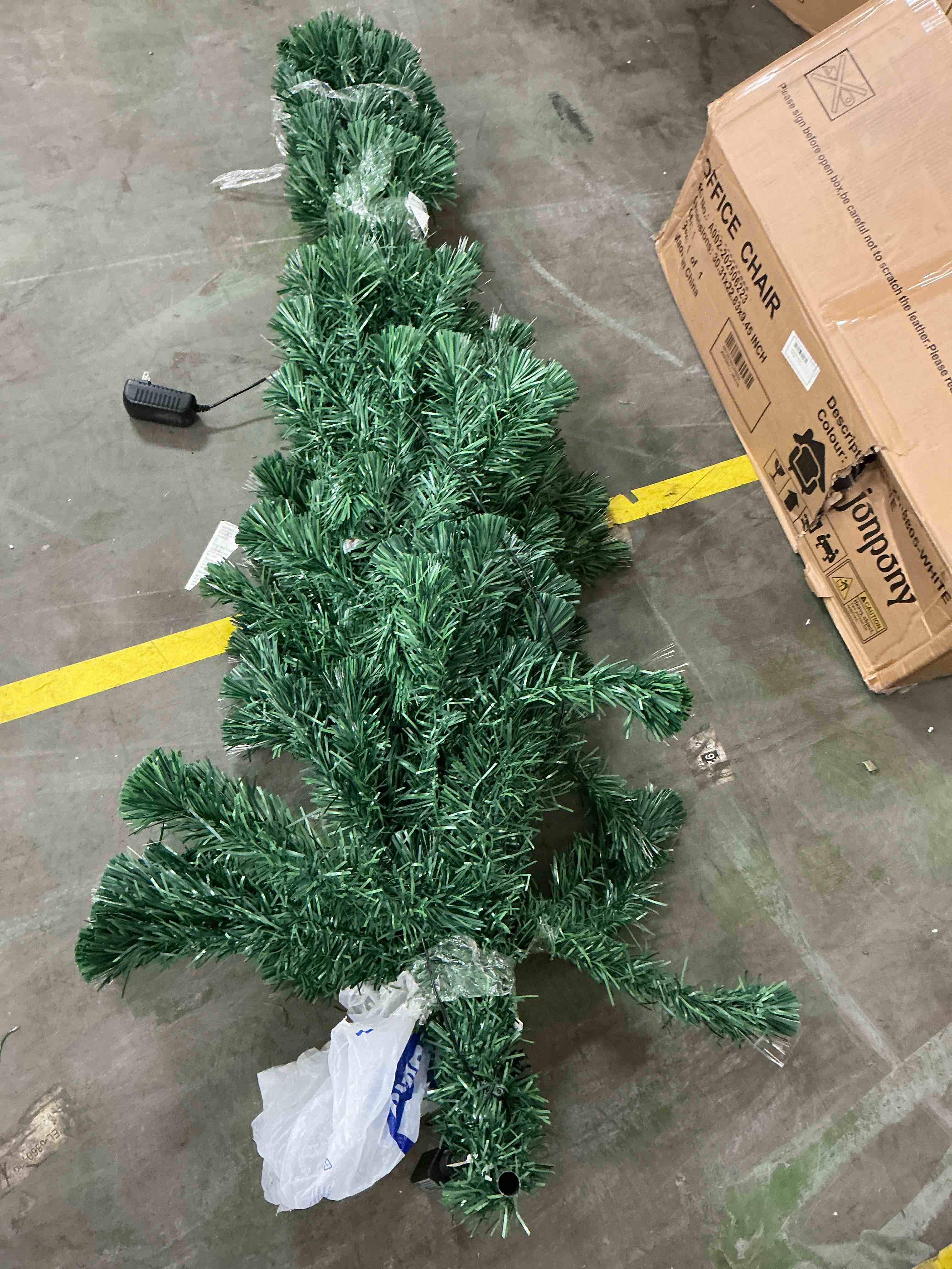 Condition photo showing As Is for Costway - 6Ft Pre-Lit Fiber Optic PVC Christmas Tree Metal Holiday - Green