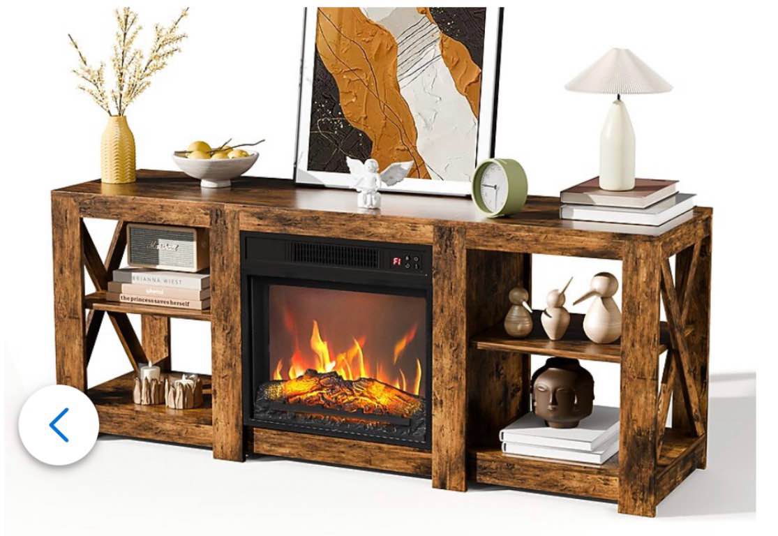 VINGLI 58-in Electric Fireplace TV Stand with Adjustable Shelves and Remote Control Included