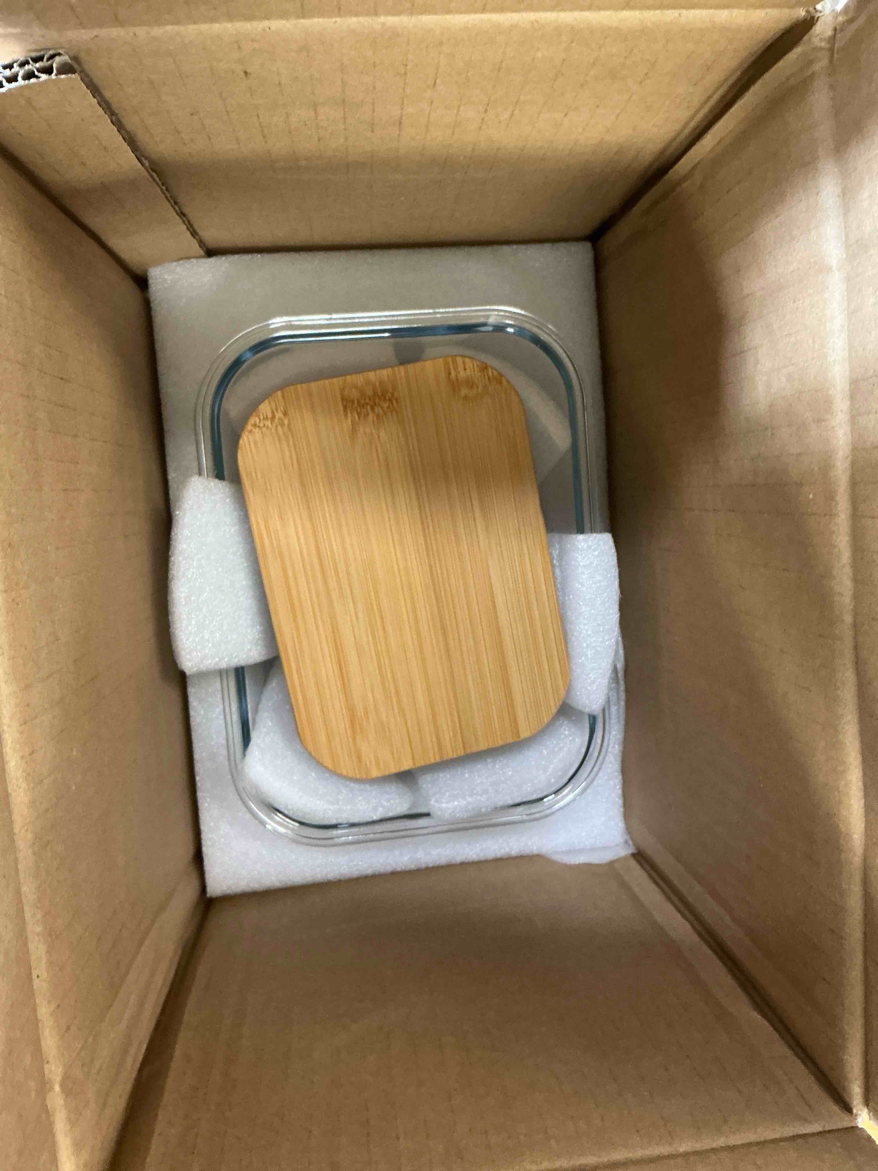 Condition photo showing New/Like New for 3 pcs Glass Food Storage Containers with Bamboo Lids, Meal Prep Glass Containers Bento Lunch Box, Safe for Microwave, Oven, Freezer and Dishwasher
