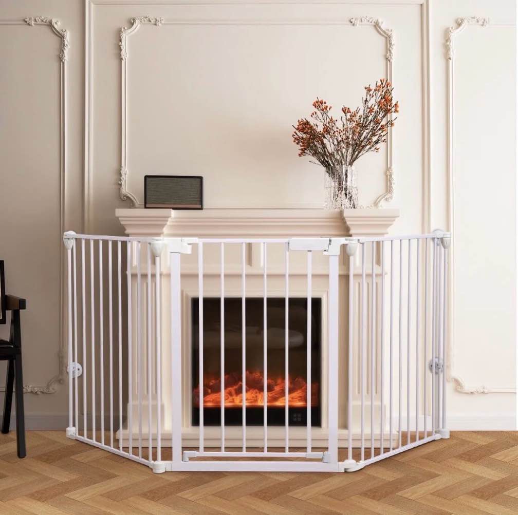 KingSo 33"-80" Extra Wide 30" Tall Adjustable Auto Close Metal Pressure Open Area Baby Gate with Swing Door For Doorway Stairs, Long Large, White