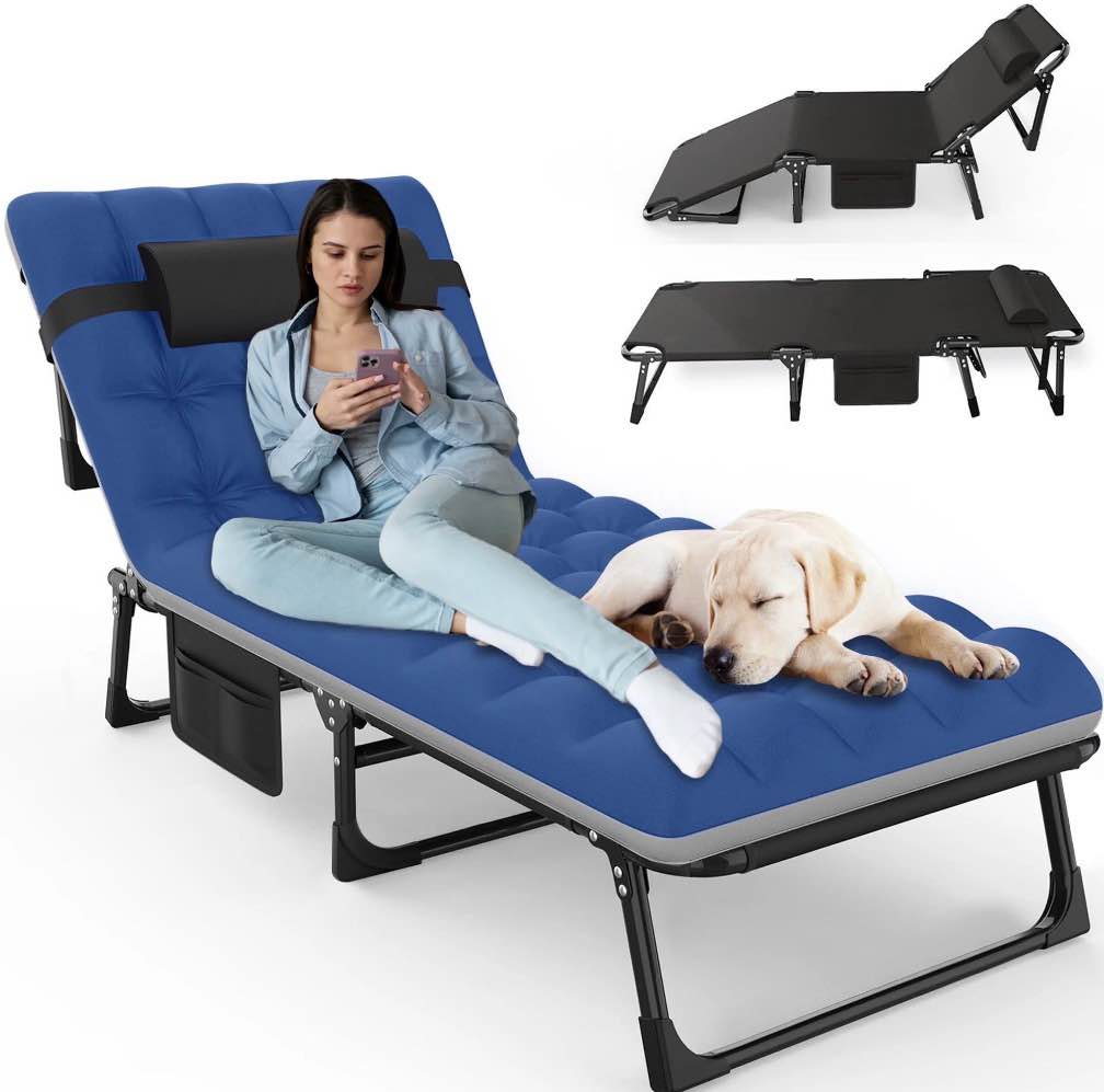 GVDV Portable Folding Camping Cot with Mattress, 29" Wide Multi-Position Folding Chaise Lounge Chair, Oversized Folding Bed Sleep Cot for Outdoor, Home, Office