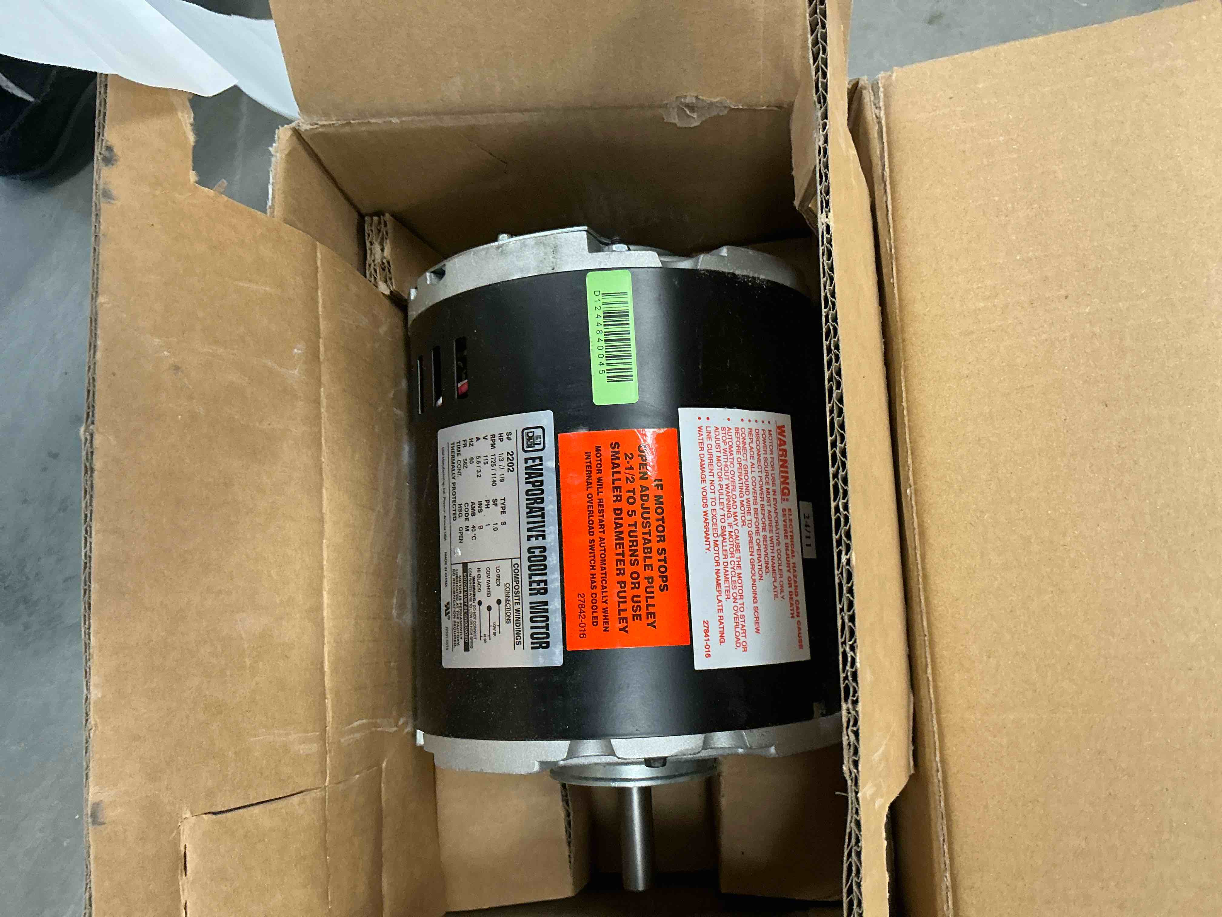 Condition photo showing Good Condition for dial mfg inc 2202 1/3 hp 2 speed evaporative cooler motor