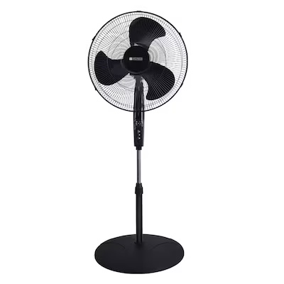  Utilitech 18-in Indoor Oscillating Pedestal Fan, in Black with Remote