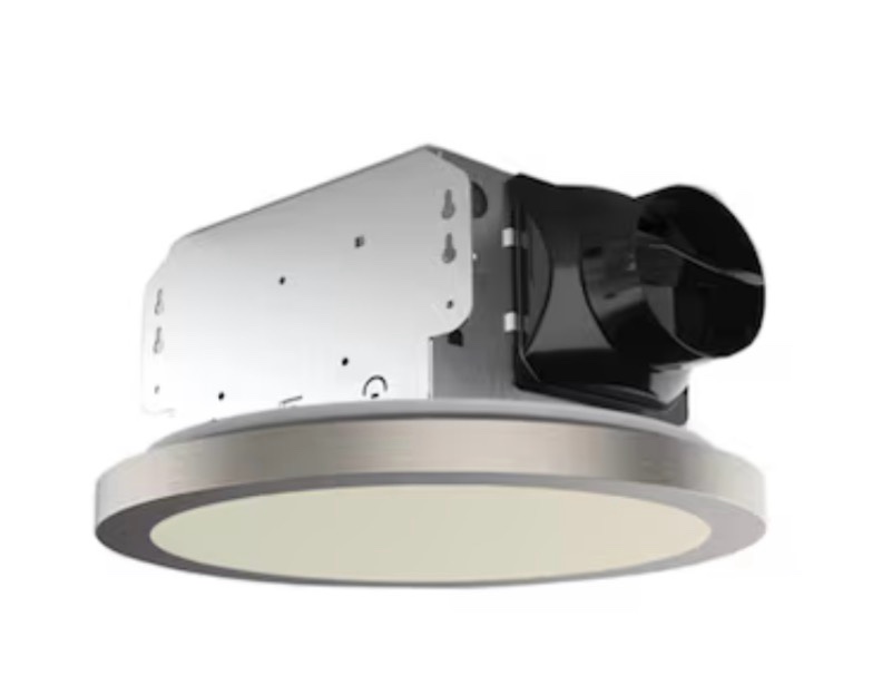 utilitech magnetic led fan 1.5-sone 90-cfm nickel, black, and gold decorative lighted bathroom ventilator fan (energy star certified)