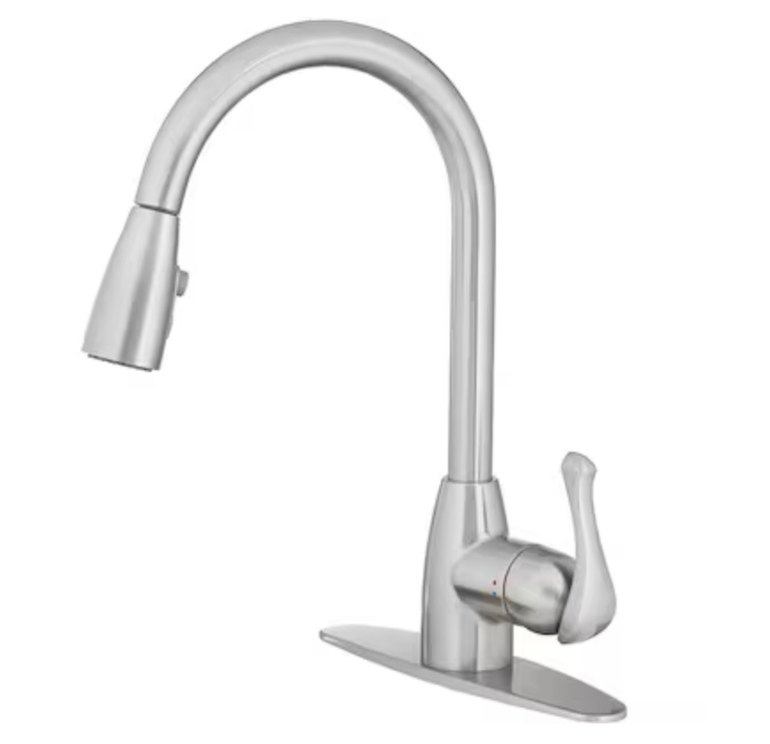 project source brushed nickel 2-handle deck mount pull-down kitchen faucet